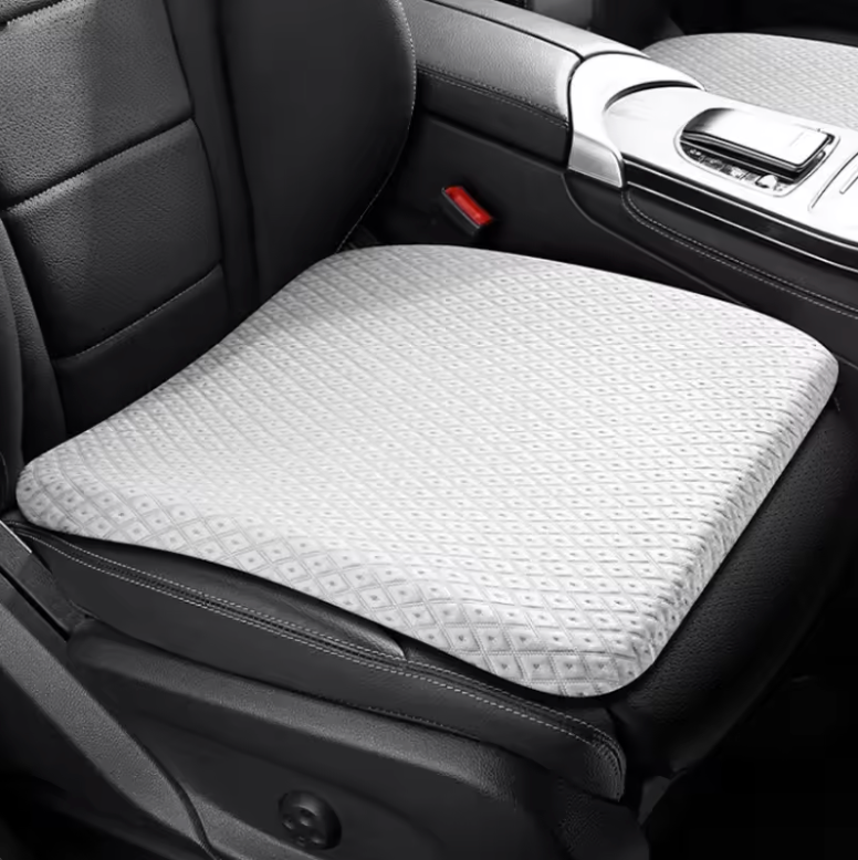 Car Seat Cushion with Memory Cotton Lumbar Support (White)