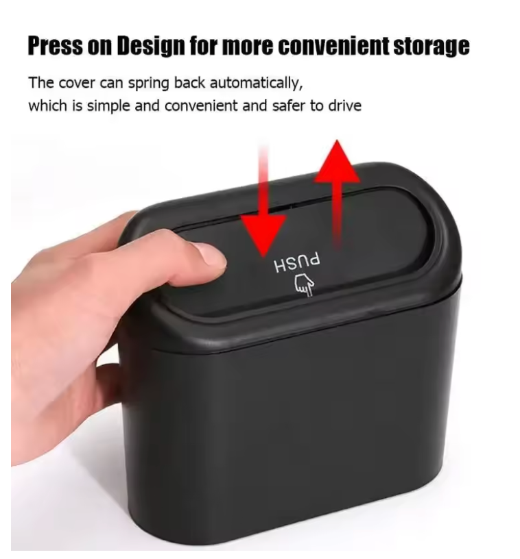 Mini Car Trash Can with Push-Open Lid
