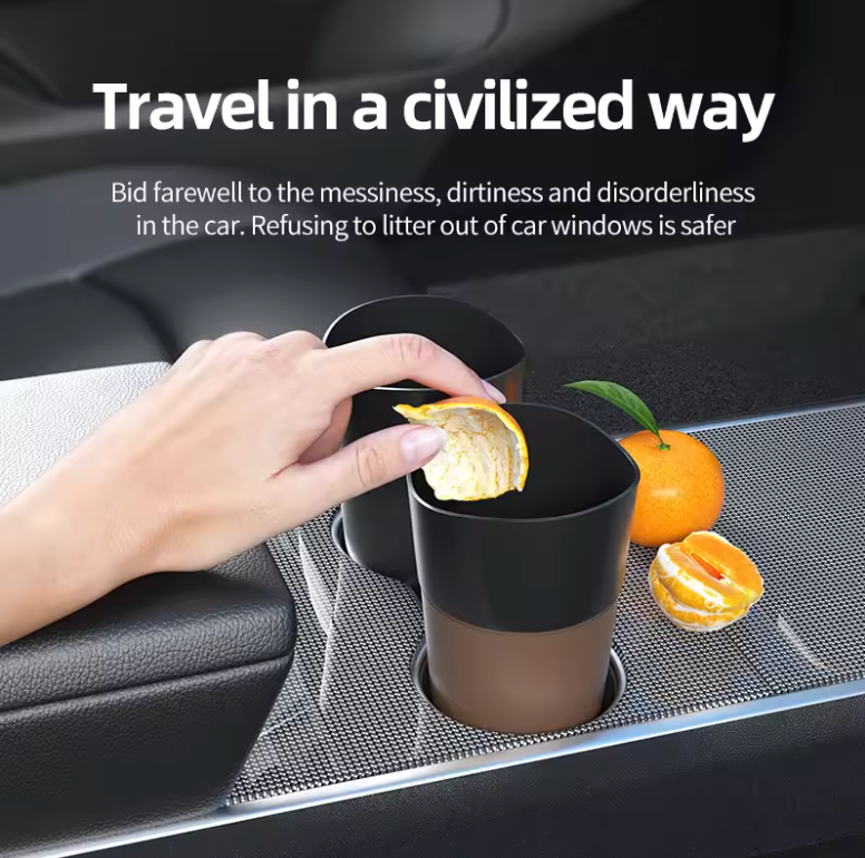 Mini Colorful Leather Car Trash Can (Light Brown)